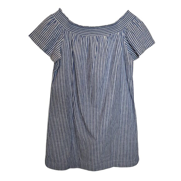 J Crew Size 10 Blue/White Striped Off Shoulder Short Sleeve Shift Shirt Dress - Picture 1 of 8